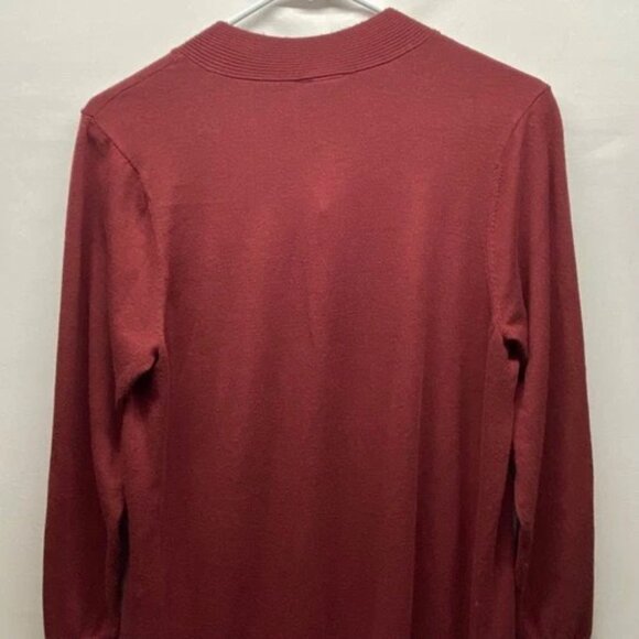 Torrid Open Front Cardigan Women's 00 M/L Maroon Tight Knit Duster Pockets EUC - Picture 4 of 10
